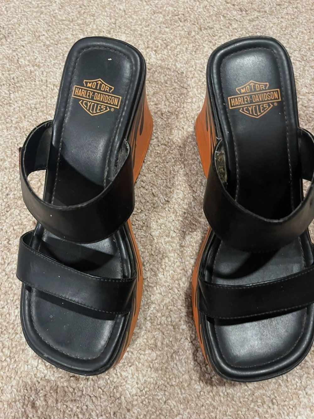 Black & Orange Flame Platform Wedge Sandals - Harley Davidson - Picture 3 of 7